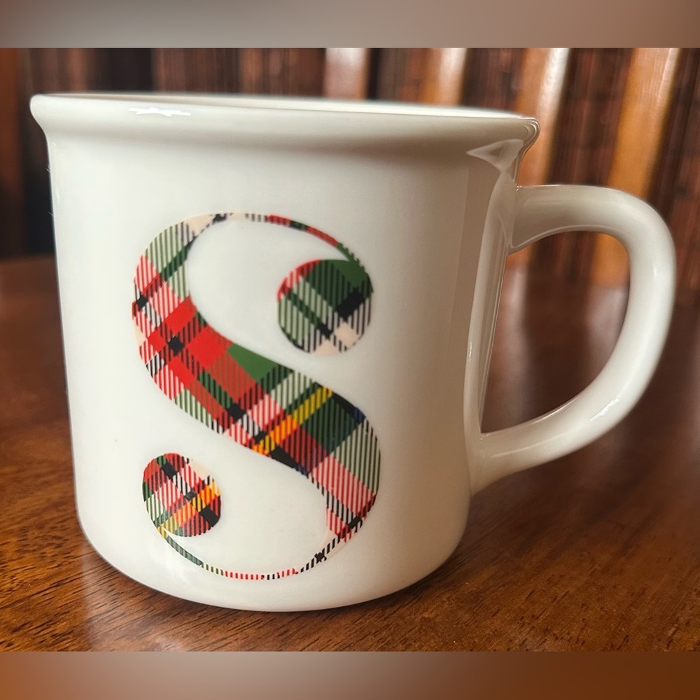 Pottery Barn Plaid S Monogram Christmas Holiday Mug Red Green